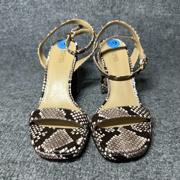 Michael Kors Snake Skin Print Block Heel Ankle Strap Sandals Size 6.5M - Picture 2 of 10